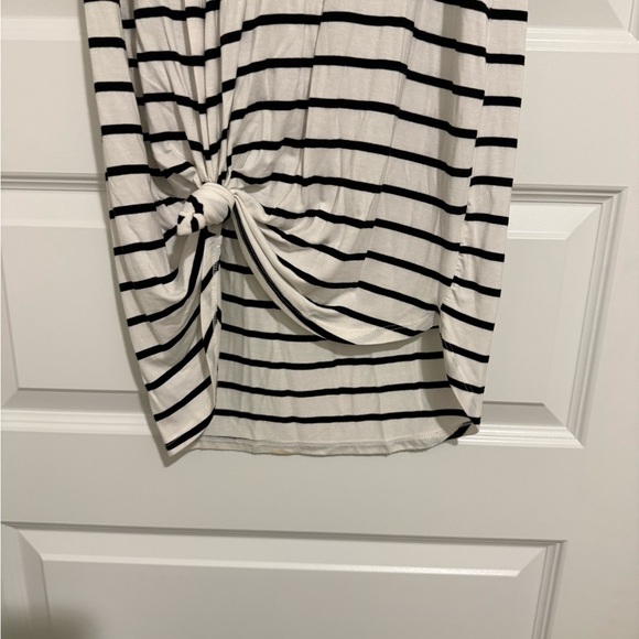 Zenana Outfitters White and Black Striped Midi Skirt with Side Knot - Picture 3 of 6
